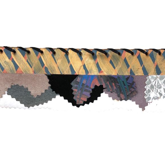 Karinne Womens Size S Belt Handcrafted Art to Wear Leather Metallic Abstract VTG main image 9